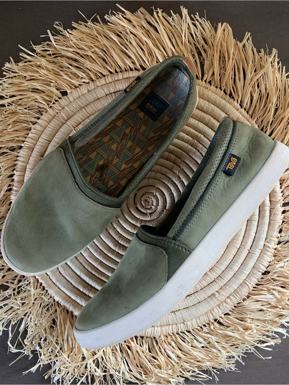 TEVA Women’s Willow Leather Slip On Shoes Green Size 8.5